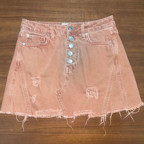 Free People Distressed Denim Mini Skirt – Burnt Orange, Size 25 - Picture 1 of 10